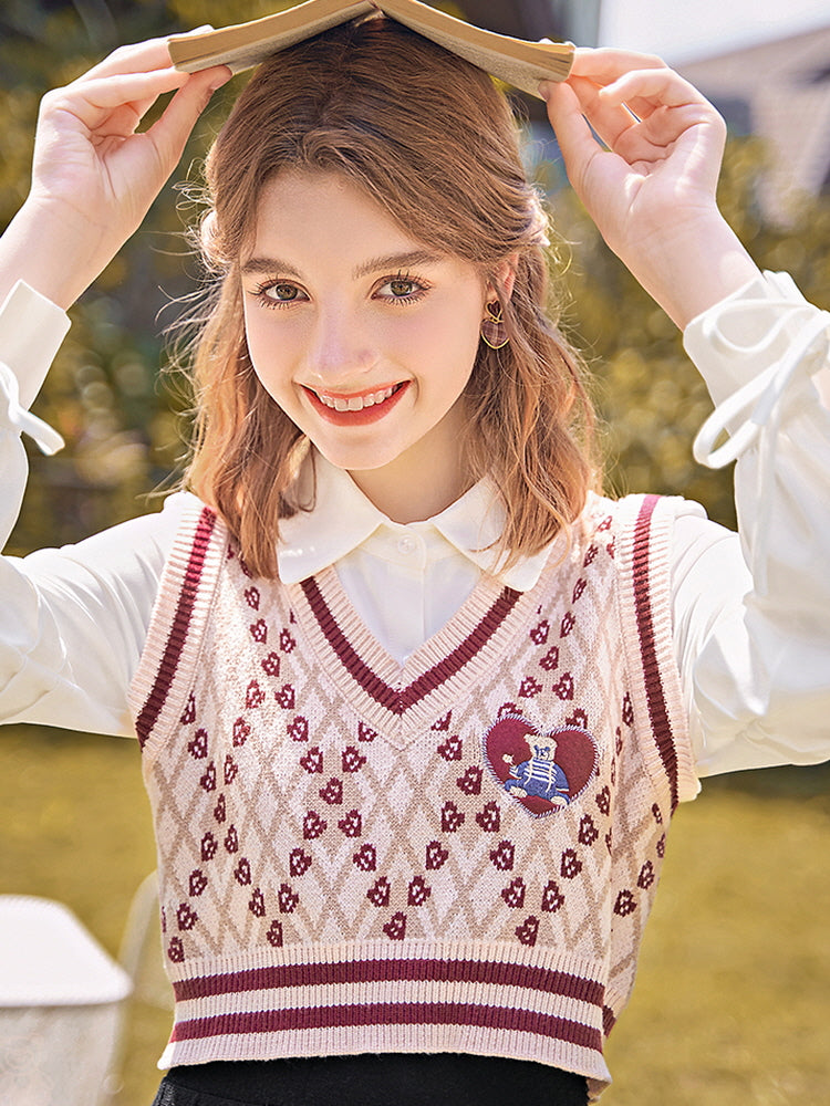 Girly School Love V-Neck Knit Vest