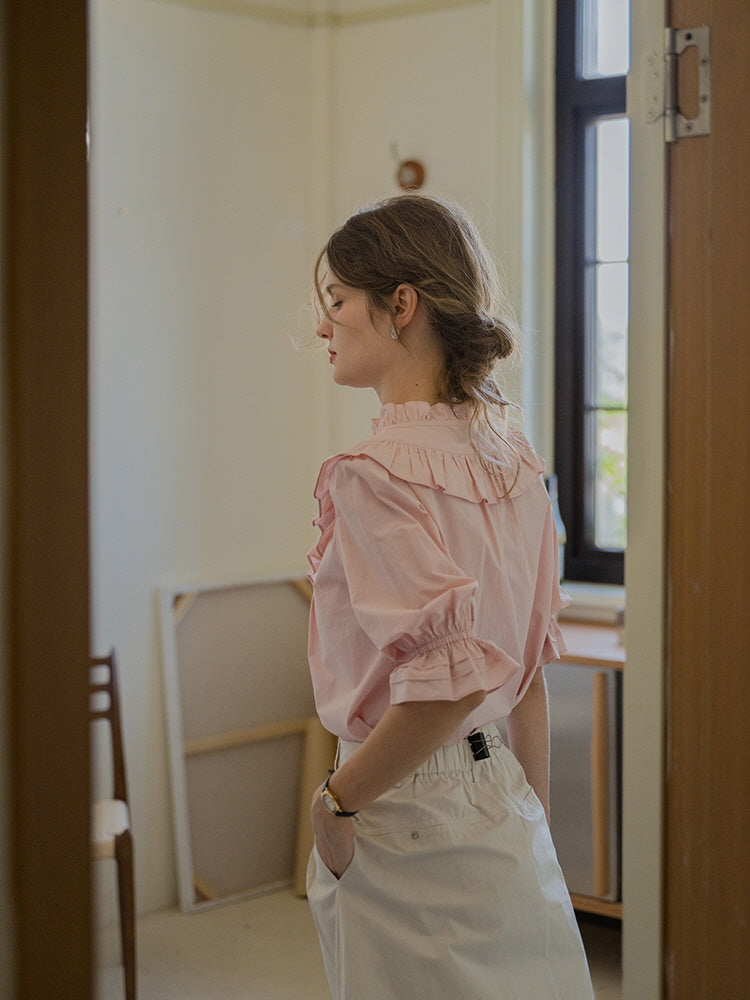 Rosy Frill Cotton Blouse