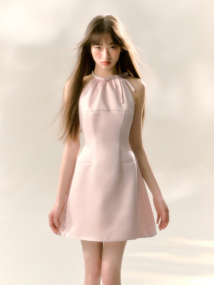 Blush Satin Halter Mini Dress