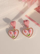 Love Rose Tulip Flower Peach Ear Clips