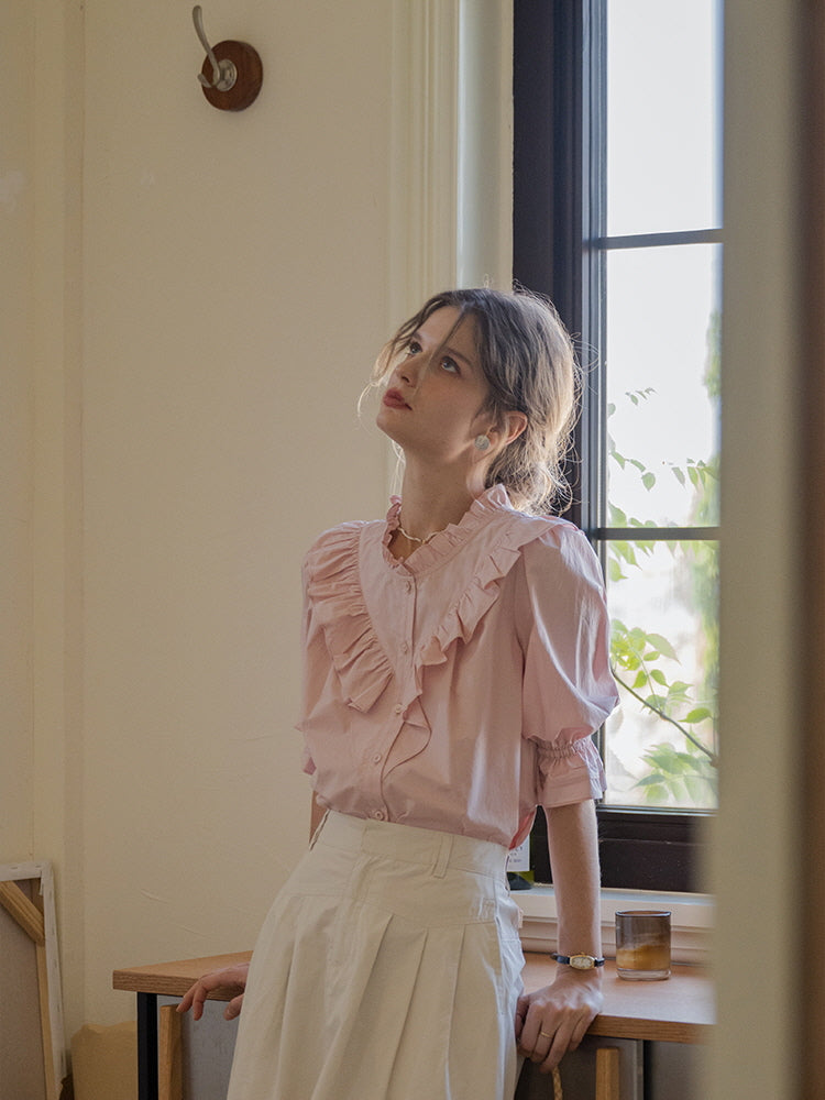 Rosy Frill Cotton Blouse