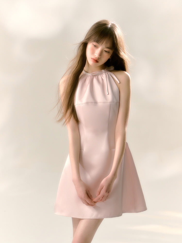 Blush Satin Halter Mini Dress