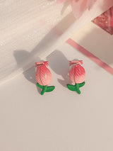 Love Rose Tulip Flower Peach Ear Clips