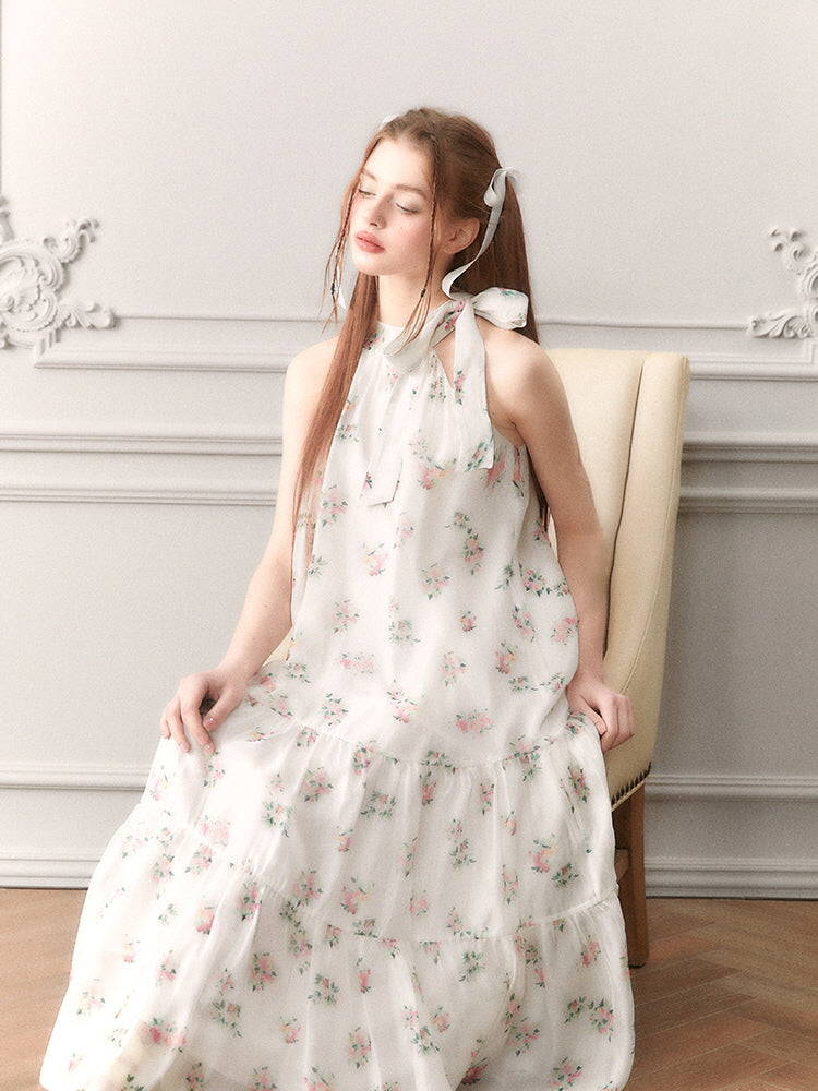 Blossom Whisper Ribbon Maxi Dress