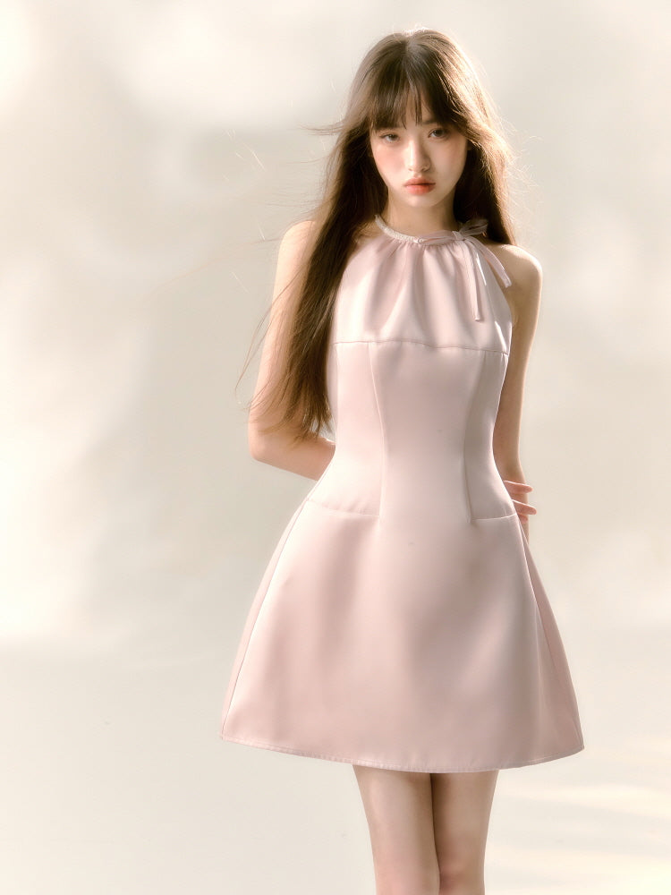 Blush Satin Halter Mini Dress