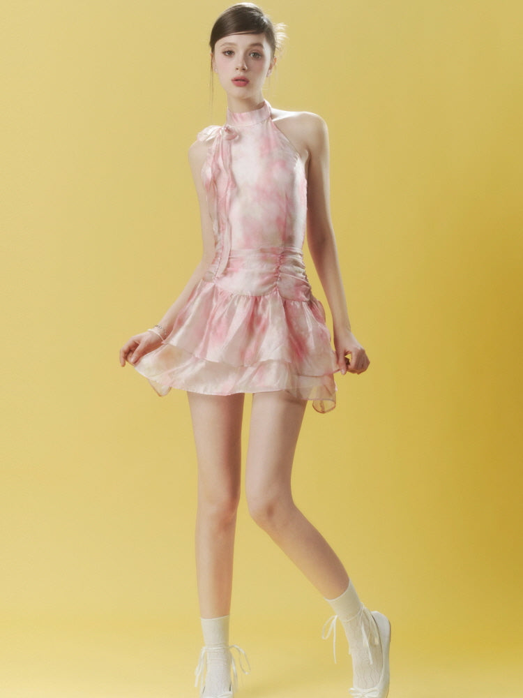 Blush Bloom Halter Mini Dress