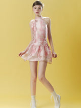 Blush Bloom Halter Mini Dress