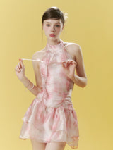 Blush Bloom Halter Mini Dress