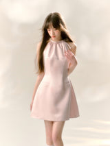 Blush Satin Halter Mini Dress
