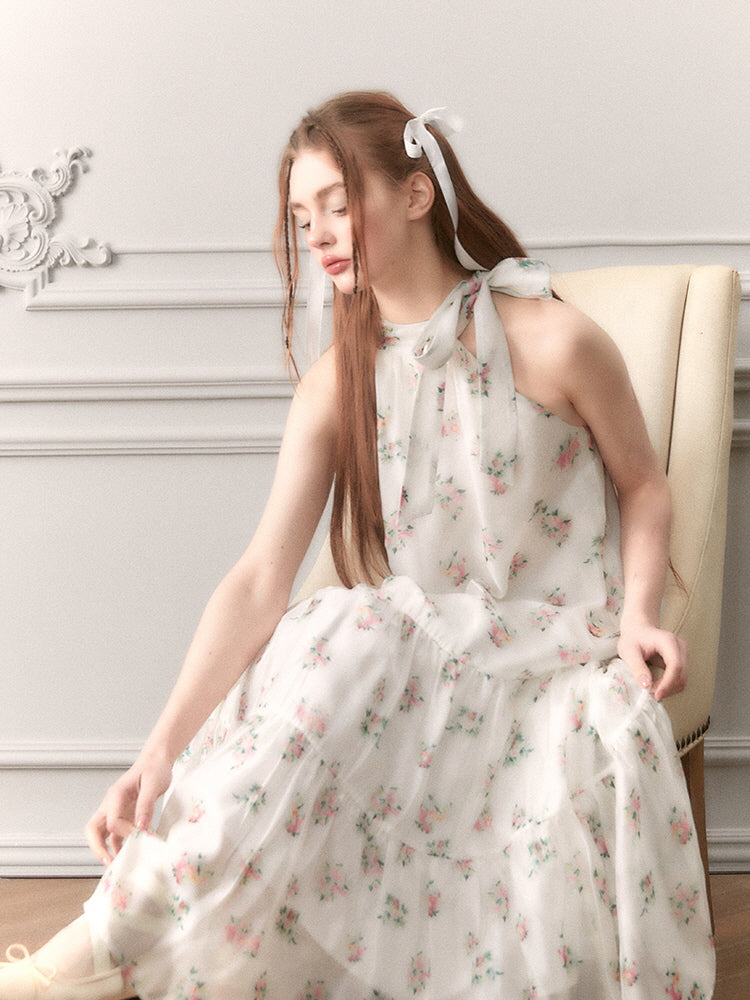 Blossom Whisper Ribbon Maxi Dress