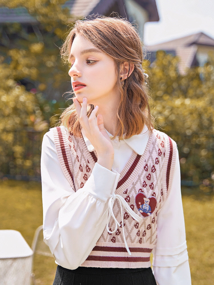 Girly School Love V-Neck Knit Vest