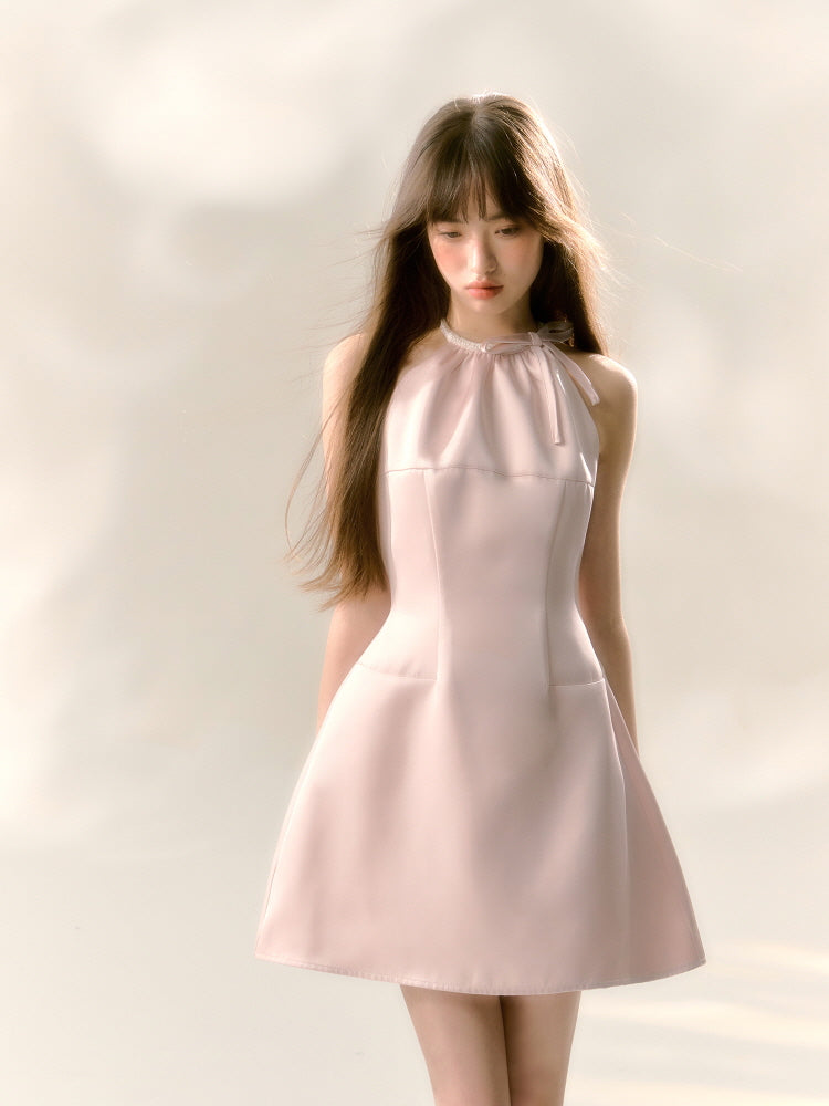 Blush Satin Halter Mini Dress