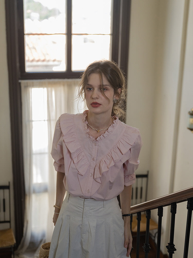 Rosy Frill Cotton Blouse