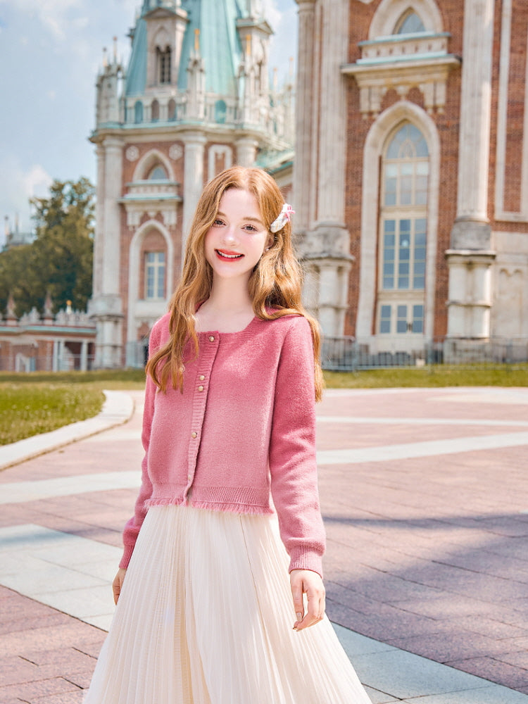 Gradient Pink Frayed Hem Cardigan