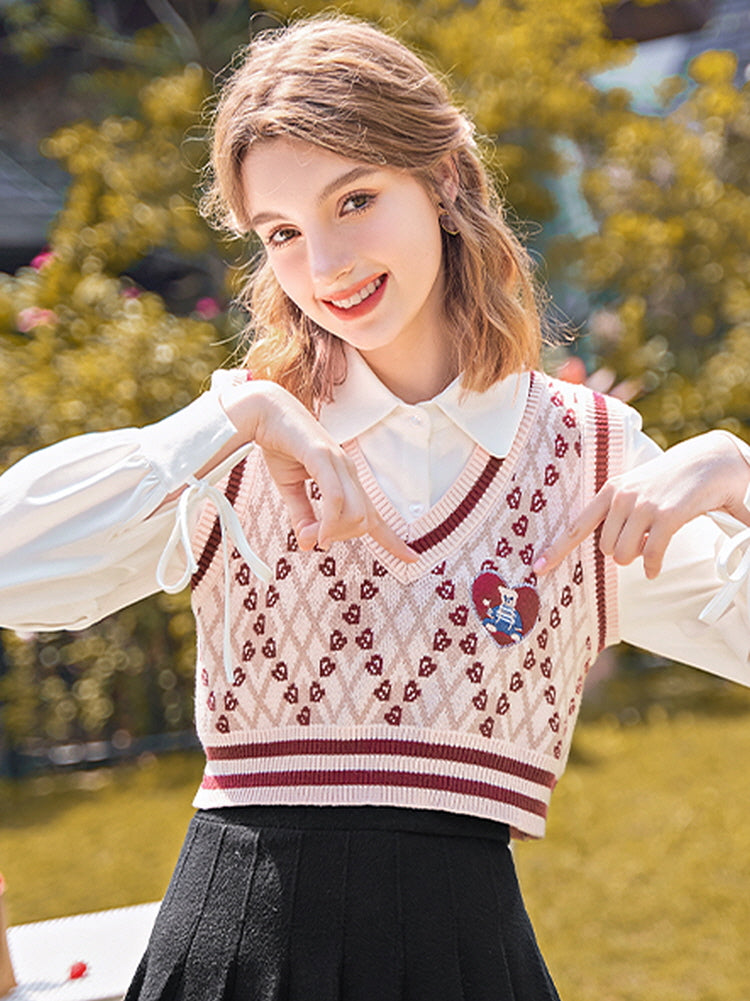 Girly School Love V-Neck Knit Vest