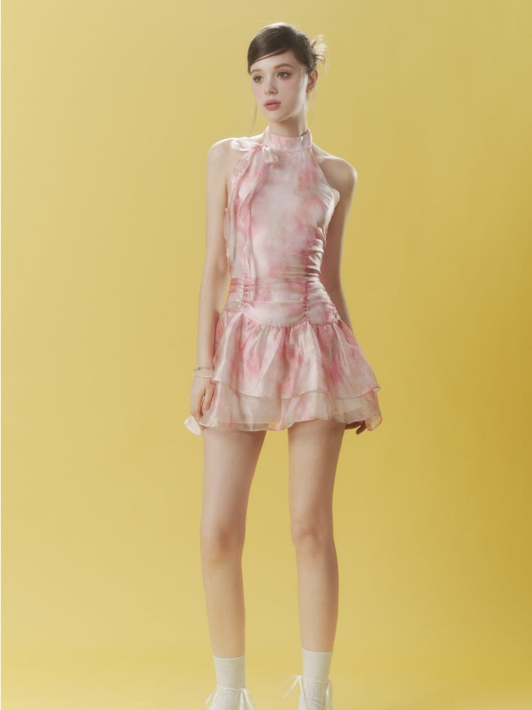 Blush Bloom Halter Mini Dress
