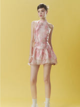 Blush Bloom Halter Mini Dress