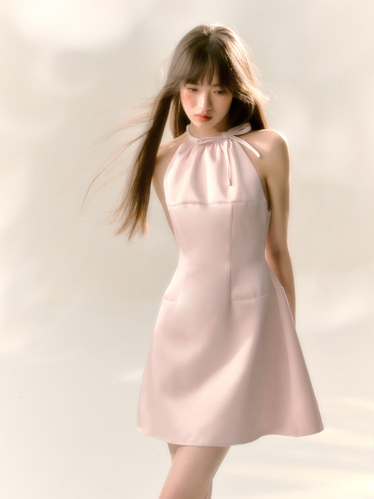 Blush Satin Halter Mini Dress