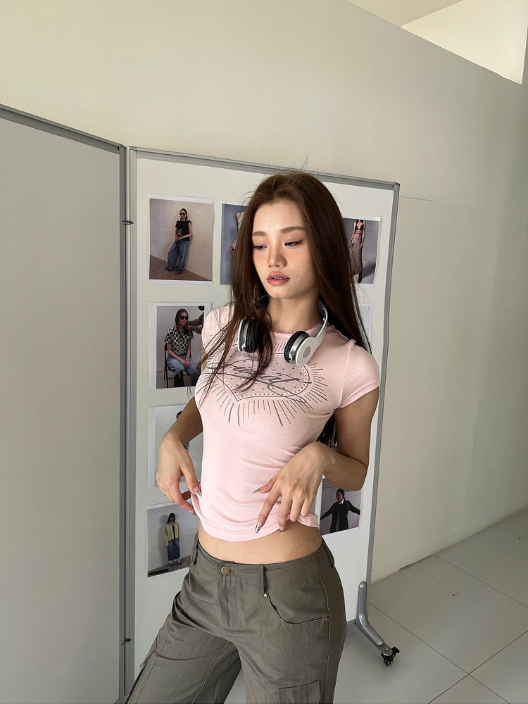 Sweet Heart Retro Baby Pink Slim T-Shirt