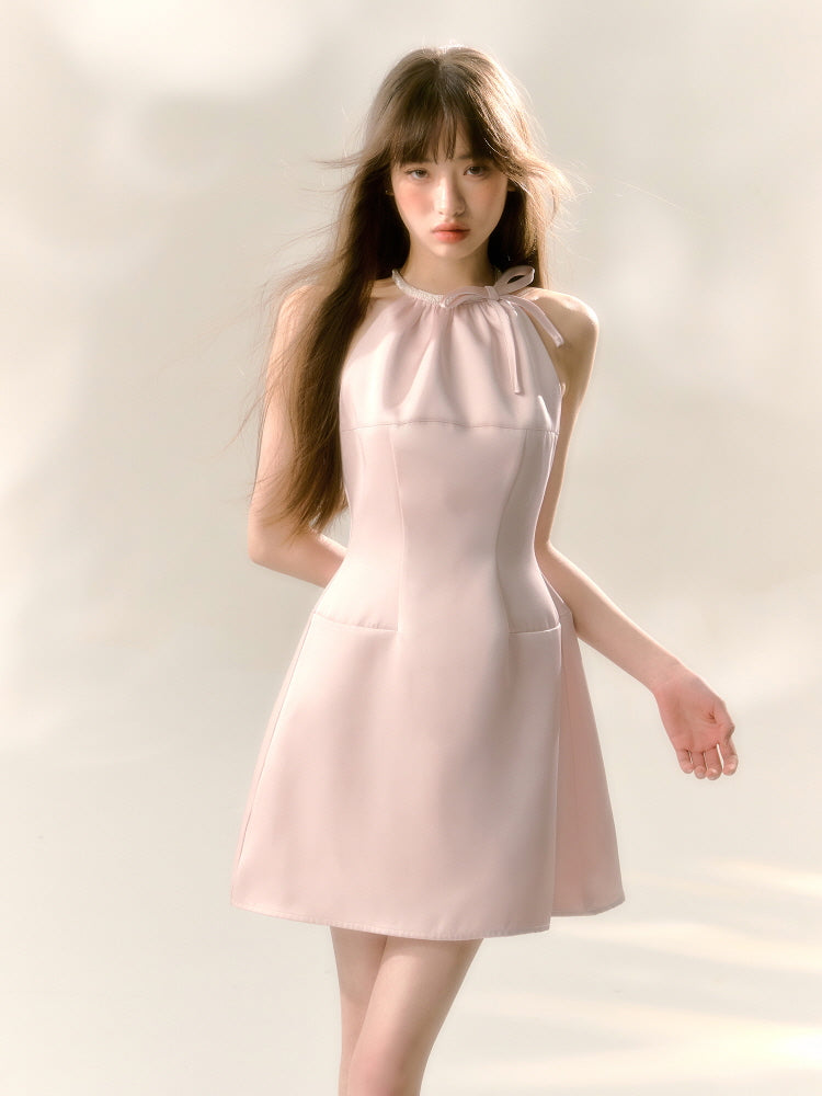 Blush Satin Halter Mini Dress