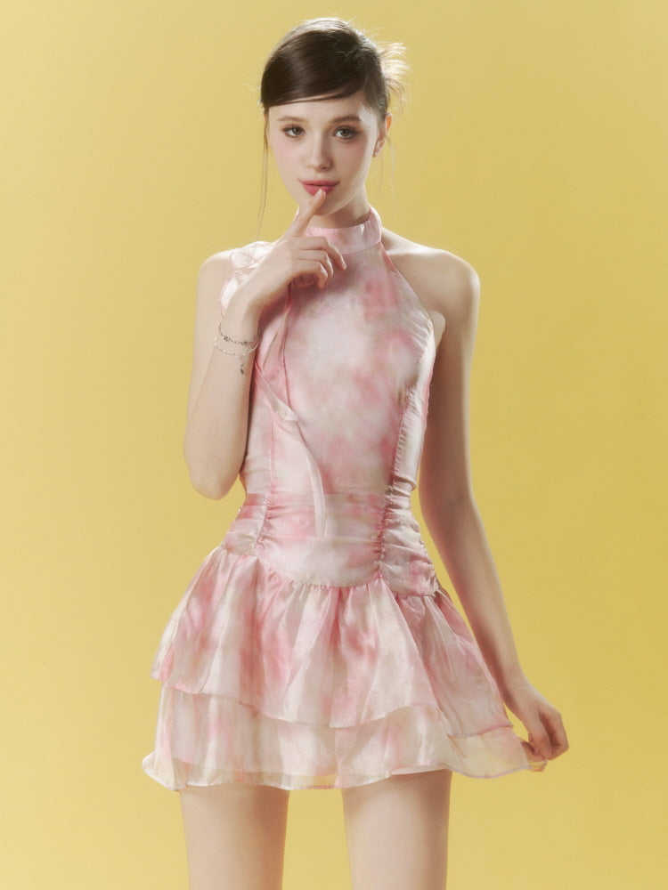 Blush Bloom Halter Mini Dress