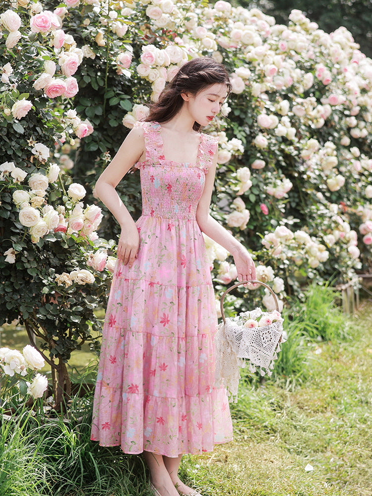 Sweet Rose Garden Tiered Midi Dress