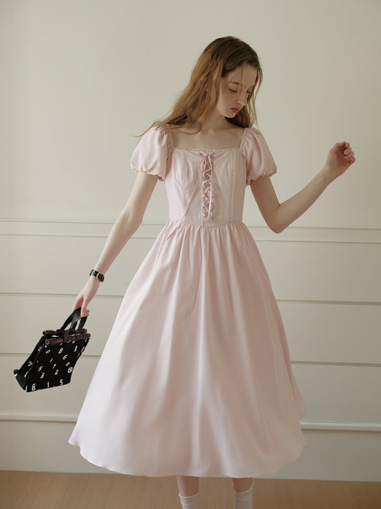 Square Neck Lace-Up Princess Dress