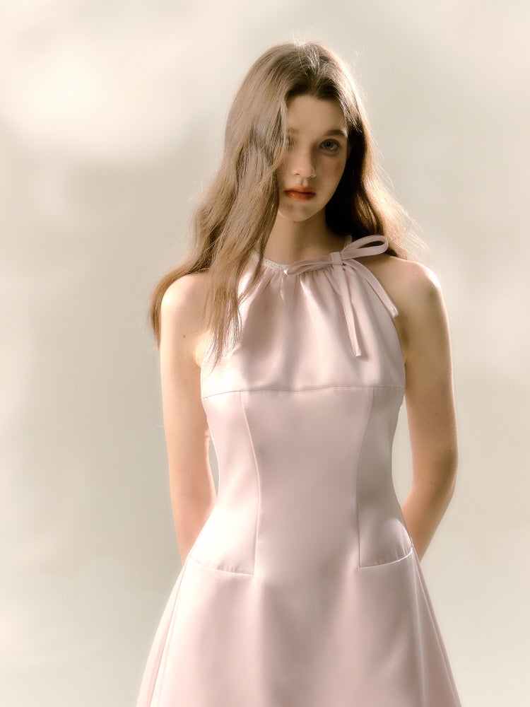 Blush Satin Halter Mini Dress