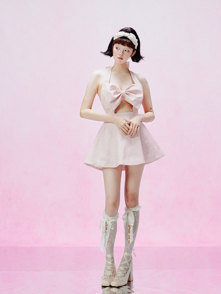 Dreamy Pink Bow Halter Dress