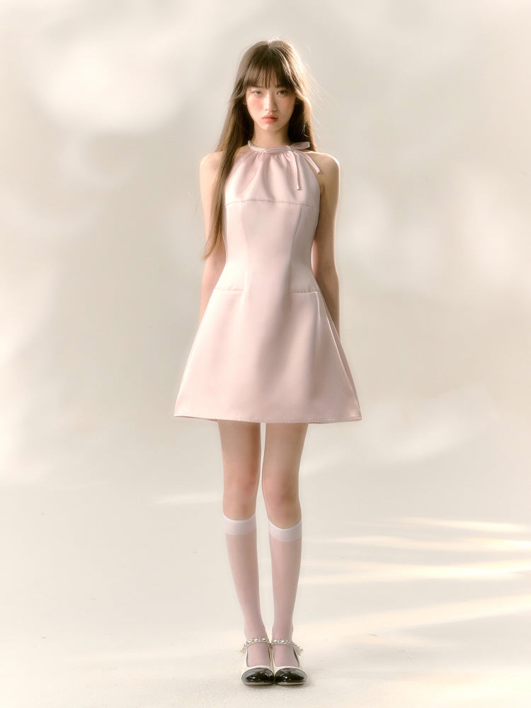 Blush Satin Halter Mini Dress