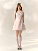 Blush Satin Halter Mini Dress