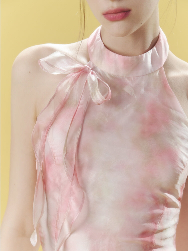 Blush Bloom Halter Mini Dress