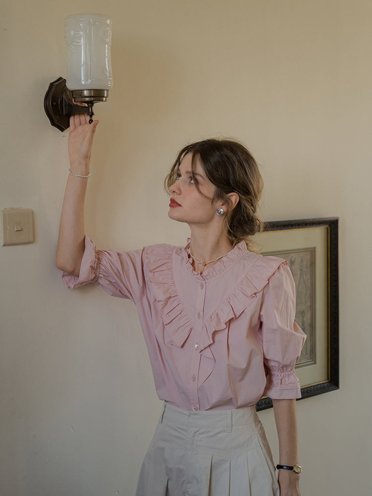 Rosy Frill Cotton Blouse