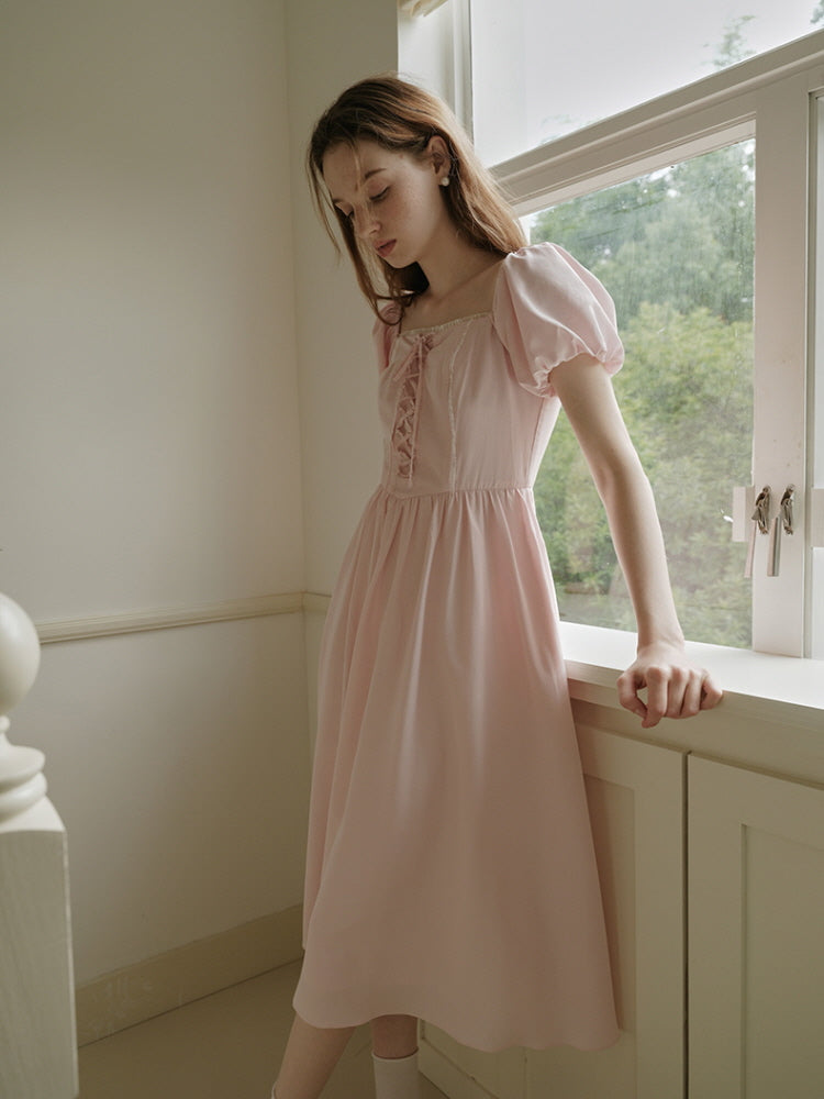 Square Neck Lace-Up Princess Dress