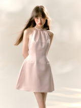 Blush Satin Halter Mini Dress