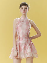 Blush Bloom Halter Mini Dress