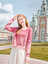 Gradient Pink Frayed Hem Cardigan