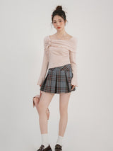 Rosette Off-Shoulder Flare Knit Top