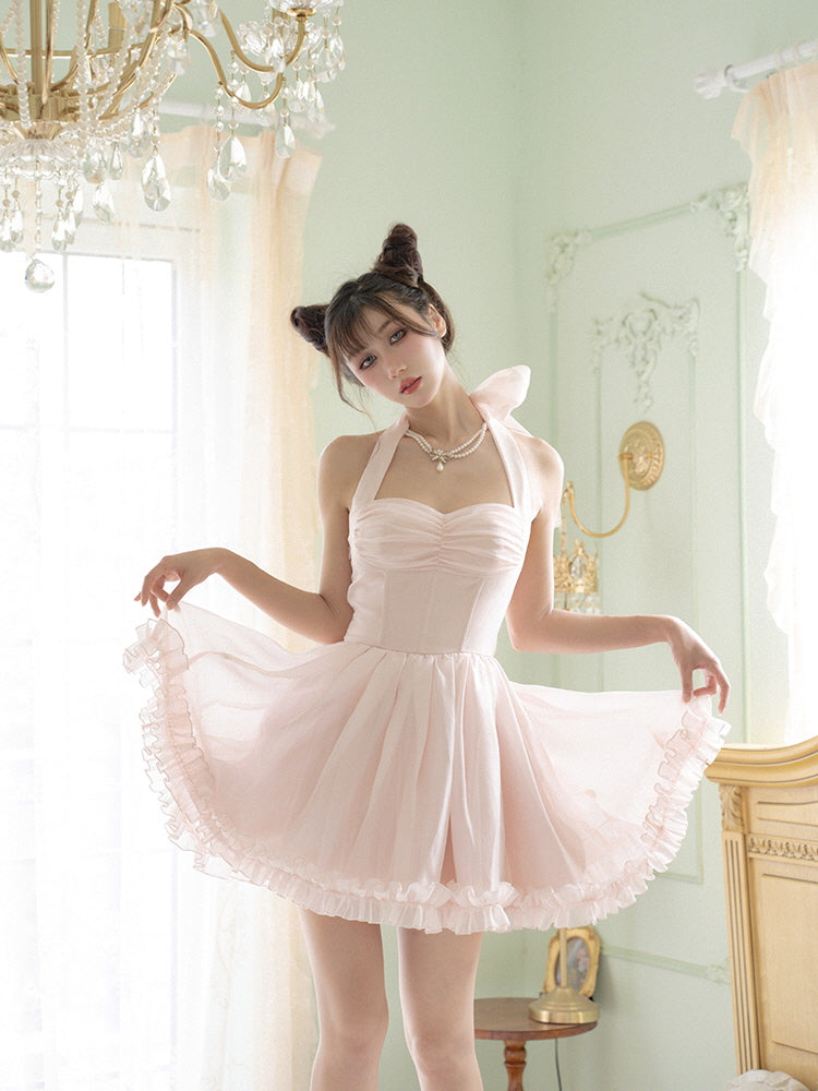 Luminous Blush Halter Dress