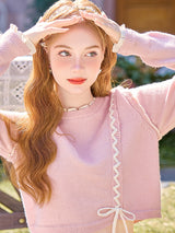 Ruffle Ribbon Detail Pink Knit