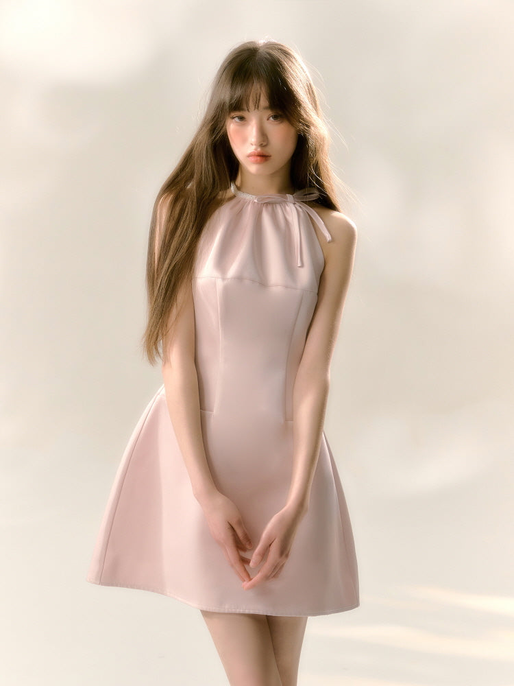Blush Satin Halter Mini Dress