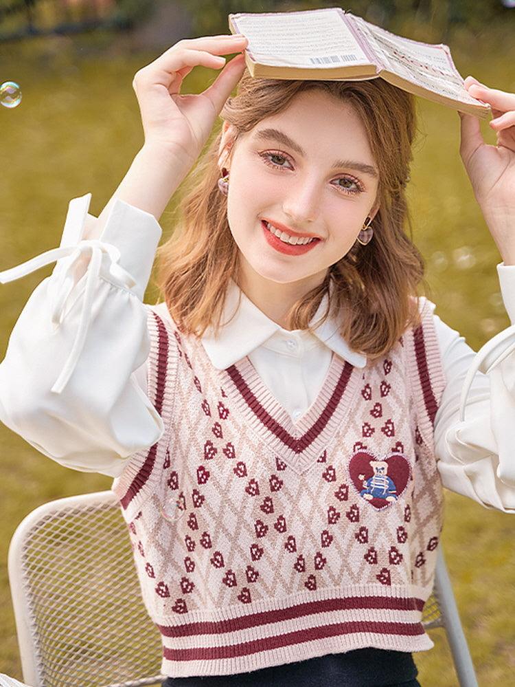 Girly School Love V-Neck Knit Vest