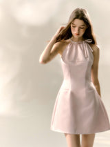 Blush Satin Halter Mini Dress