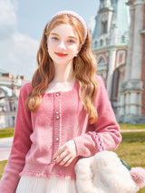 Gradient Pink Frayed Hem Cardigan
