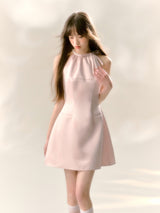 Blush Satin Halter Mini Dress