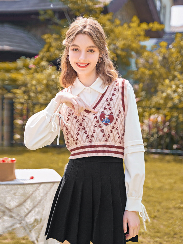 Girly School Love V-Neck Knit Vest