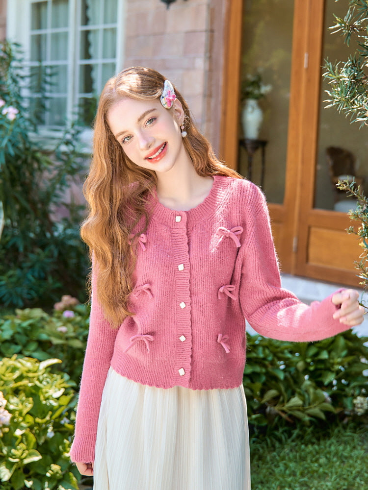 Romantic Ribbon Shell Button Knit Cardigan