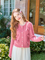 Romantic Ribbon Shell Button Knit Cardigan