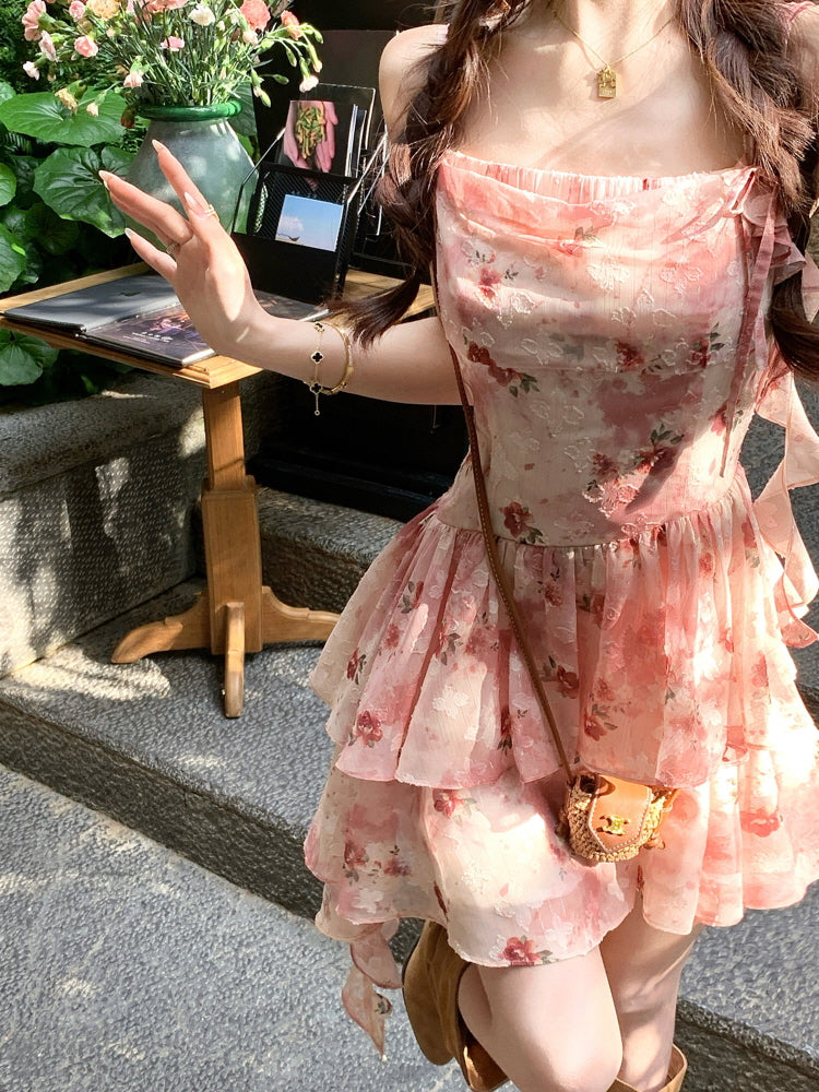 Romantic Rose Blossom Layered Dress