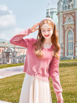 Gradient Pink Frayed Hem Cardigan